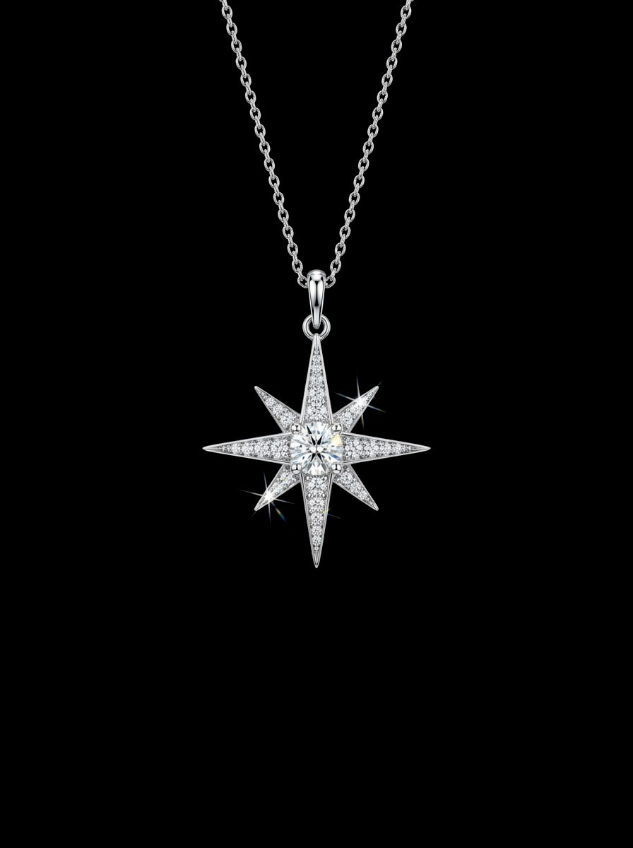 North star pendant, design render in white gold