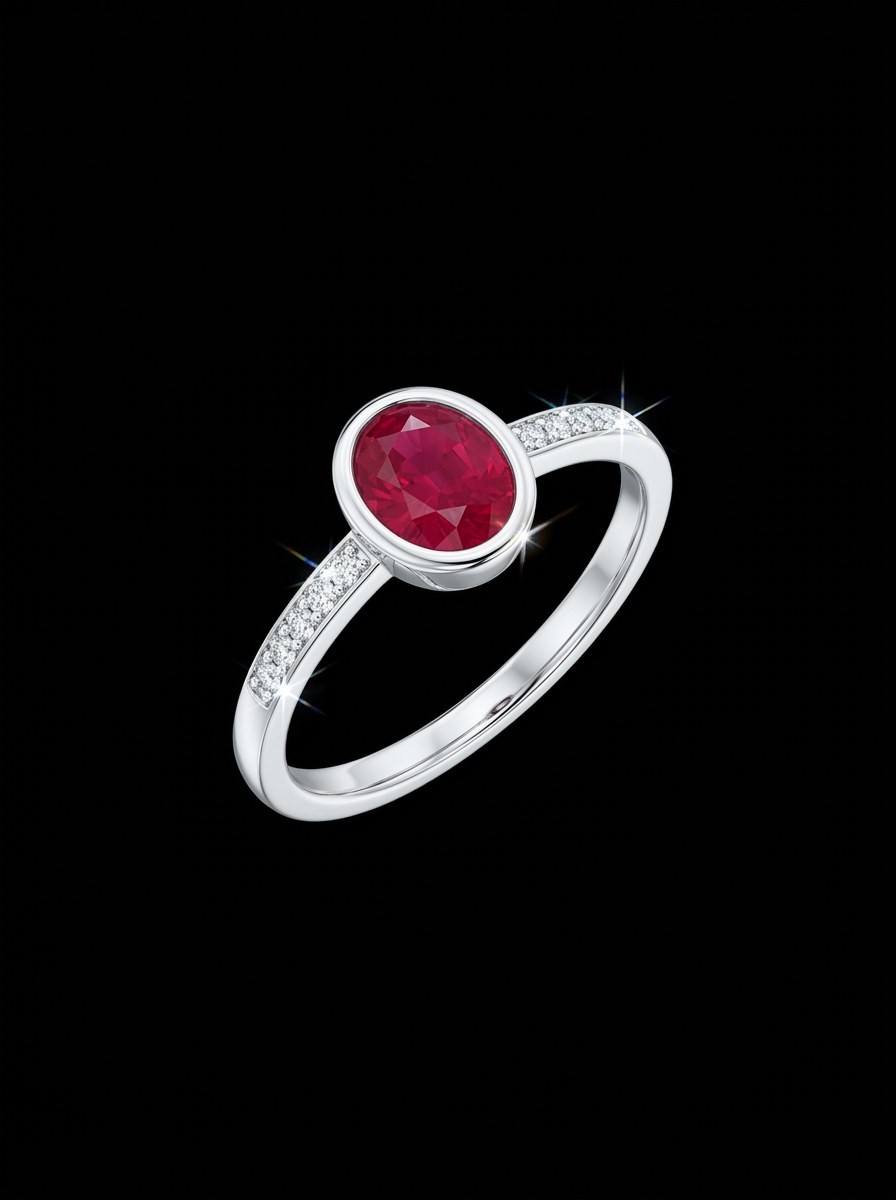 Lab-grown ruby east-west ring, design render in white gold